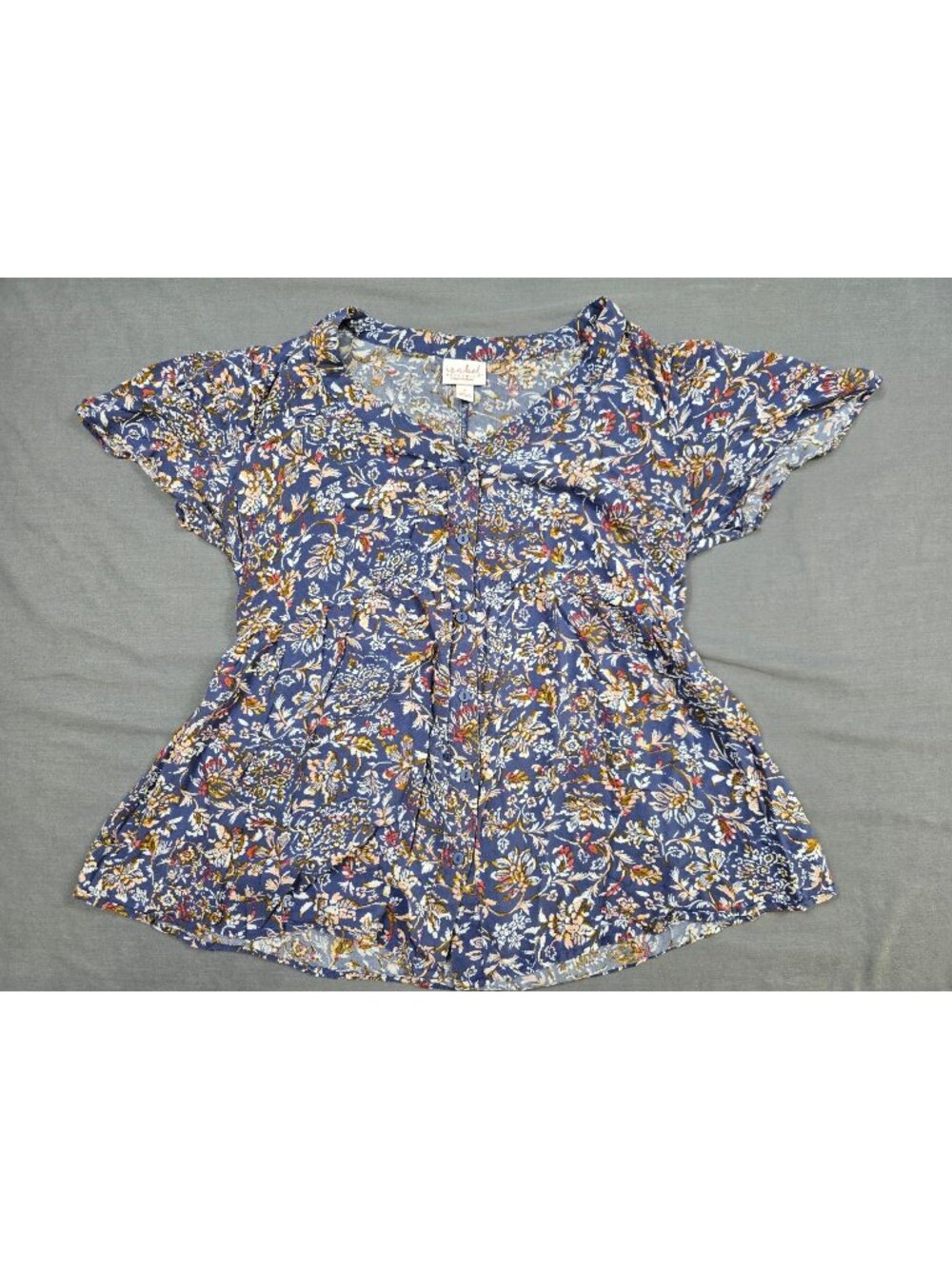 Isabel Maternity Small Floral Print Short-Sleeve Top Rayon Blue Cottage Core